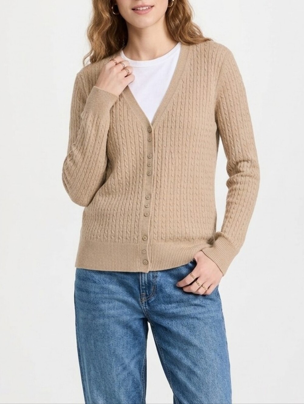 Contemporaine Simons Cotton Cable Knit Button Front Cardigan Sweater